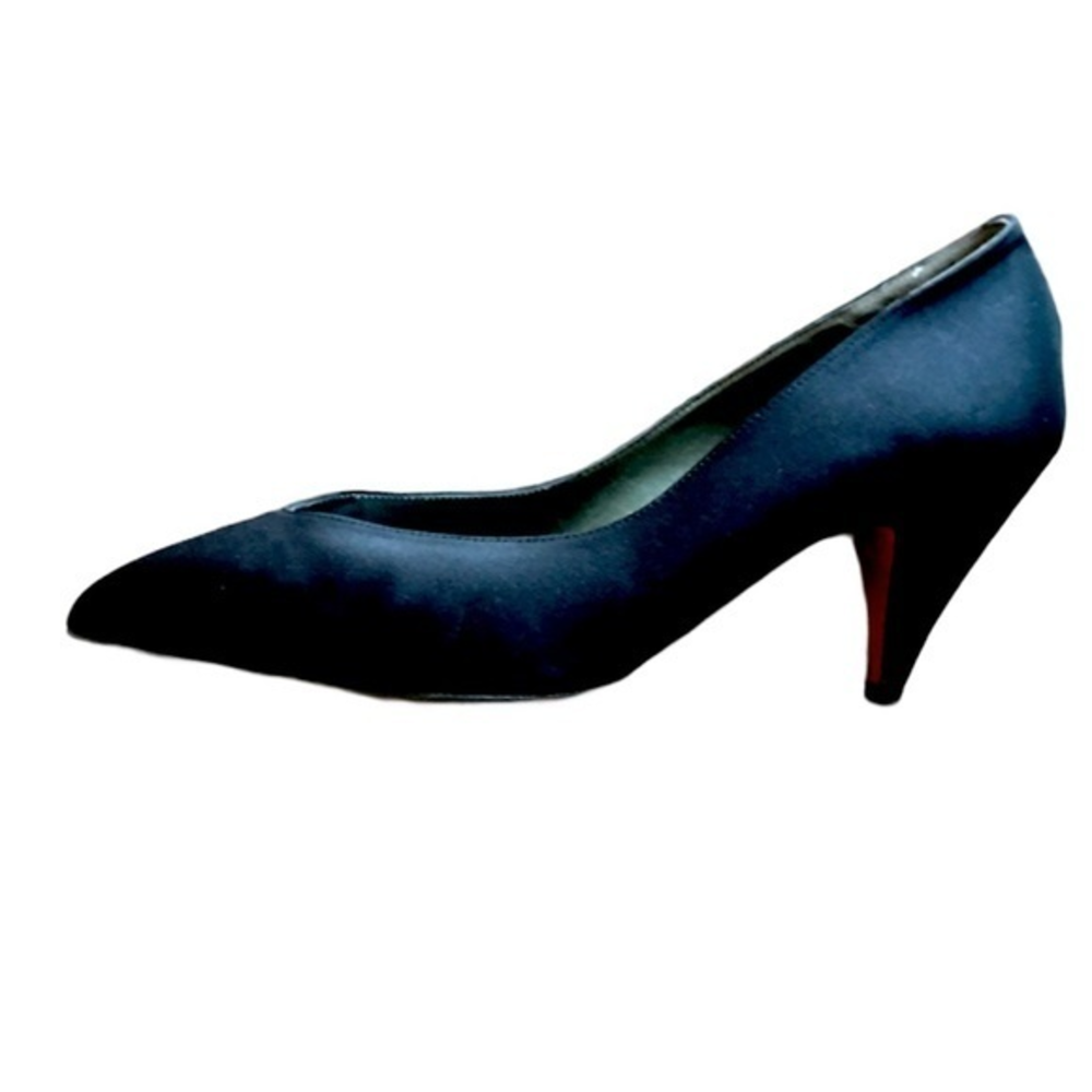 Oscar de la‎ Renta Satin Blk Kitten Heel Pump 6 EUC